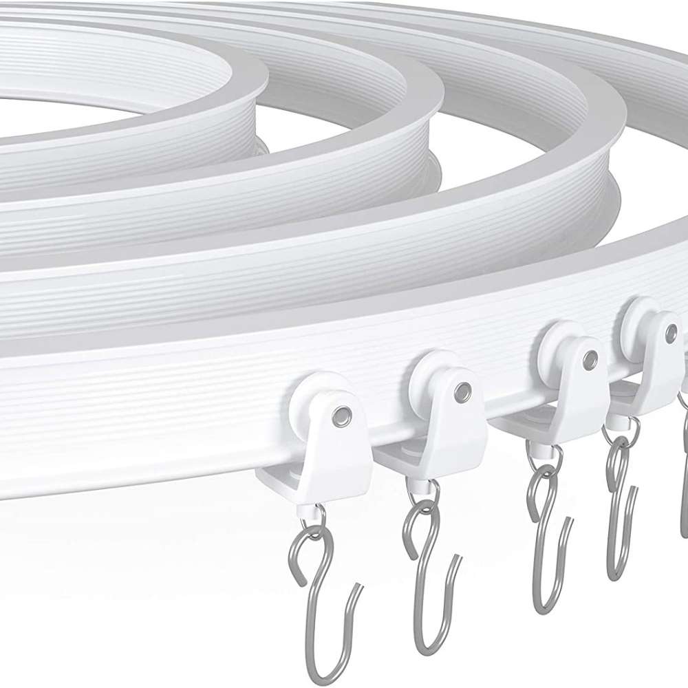 Flexible white ceiling curtain track with gliders